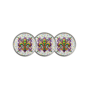 Purple yellow green Mardi Gras fleur de lis Golf Ball Marker
