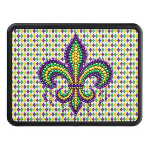 Purple yellow green Mardi Gras fleur de lis Hitch Cover