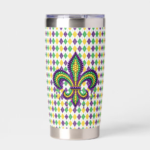 Purple yellow green Mardi Gras fleur de lis Insulated Tumbler