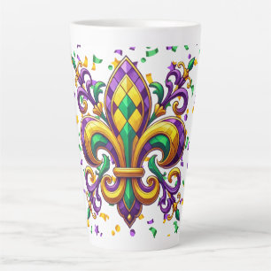 Purple yellow green Mardi Gras fleur de lis Latte Mug