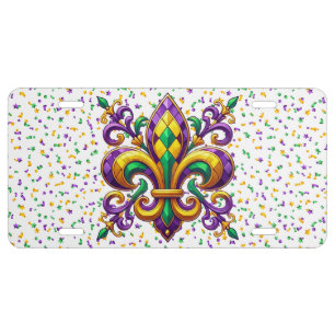 Purple yellow green Mardi Gras fleur de lis License Plate
