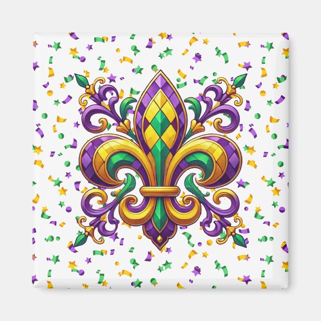 Purple yellow green Mardi Gras fleur de lis Magnet (Front)