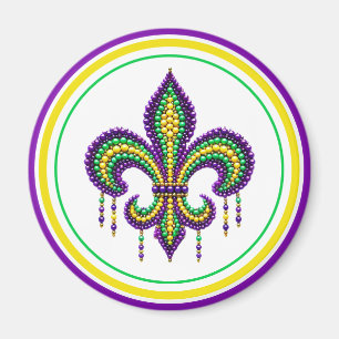 Purple yellow green Mardi Gras fleur de lis Magnet
