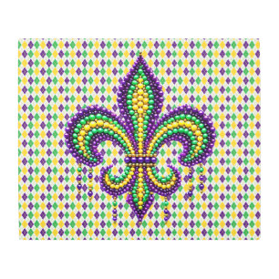 Purple yellow green Mardi Gras fleur de lis Metal Print
