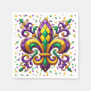 Purple yellow green Mardi Gras fleur de lis Napkins