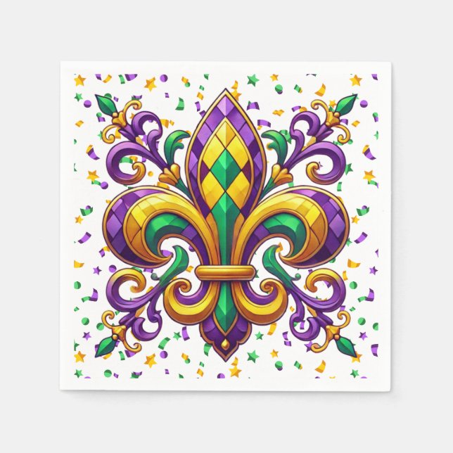 Purple yellow green Mardi Gras fleur de lis Napkins (Front)