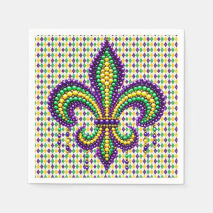 Purple yellow green Mardi Gras fleur de lis Napkins