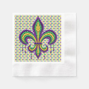 Purple yellow green Mardi Gras fleur de lis Napkins