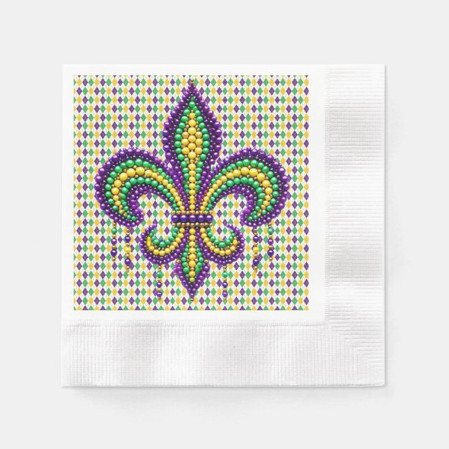 Purple yellow green Mardi Gras fleur de lis Napkins (Front)
