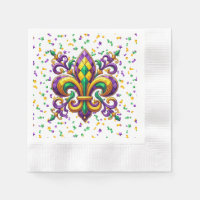 Purple yellow green Mardi Gras fleur de lis