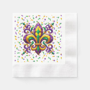 Purple yellow green Mardi Gras fleur de lis Napkins
