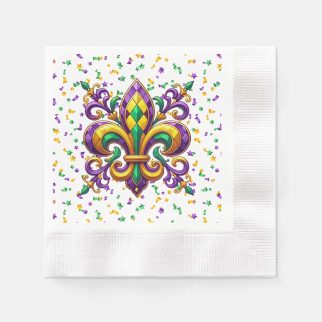 Purple yellow green Mardi Gras fleur de lis Napkins (Front)