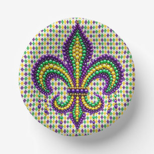 Purple yellow green Mardi Gras fleur de lis Paper Bowls