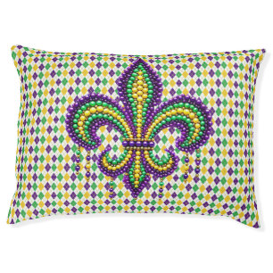 Purple yellow green Mardi Gras fleur de lis Pet Bed