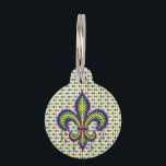 Purple yellow green Mardi Gras fleur de lis Pet ID Tag<br><div class="desc">cute</div>