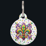 Purple yellow green Mardi Gras fleur de lis Pet ID Tag<br><div class="desc">cute</div>