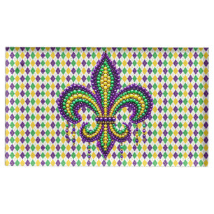 Purple yellow green Mardi Gras fleur de lis Place Card Holder