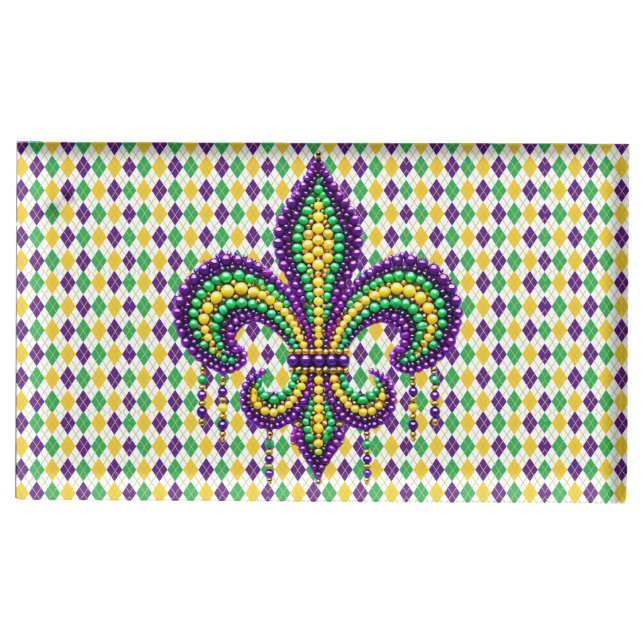 Purple yellow green Mardi Gras fleur de lis Place Card Holder (Front)
