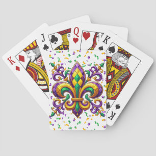 Purple yellow green Mardi Gras fleur de lis Poker Cards