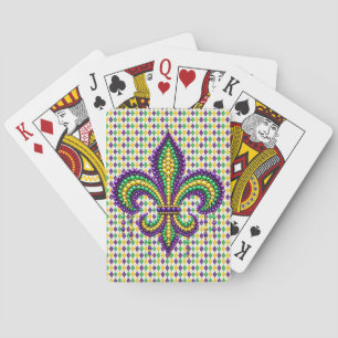 Purple yellow green Mardi Gras fleur de lis Poker Cards