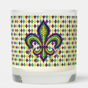 Purple yellow green Mardi Gras fleur de lis Scented Candle