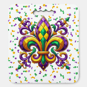 Purple yellow green Mardi Gras fleur de lis Seat Cushion