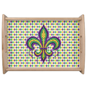 Purple yellow green Mardi Gras fleur de lis Serving Tray