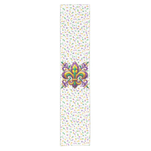 Purple yellow green Mardi Gras fleur de lis Short Table Runner