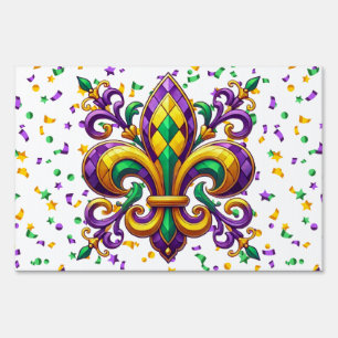 Purple yellow green Mardi Gras fleur de lis Sign