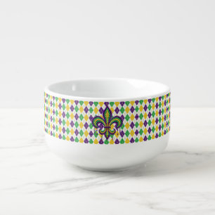 Purple yellow green Mardi Gras fleur de lis Soup Mug
