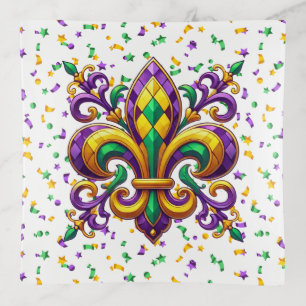 Purple yellow green Mardi Gras fleur de lis Trinket Tray