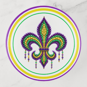 Purple yellow green Mardi Gras fleur de lis Trinket Tray