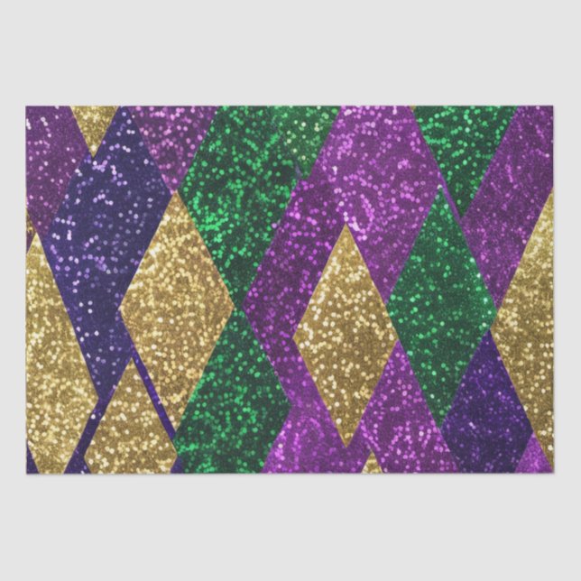 Purple Yellow Green Mardi Gras Glitter Pattern Tissue Paper (Front)