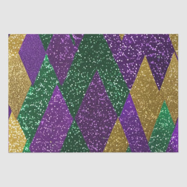 Purple Yellow Green Mardi Gras Glitter Pattern Tissue Paper (Front)