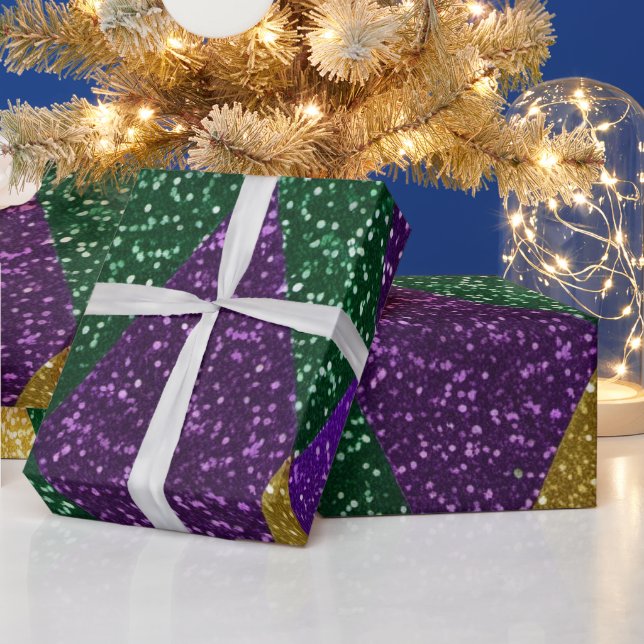 Purple Yellow Green Mardi Gras Glitter Pattern Wrapping Paper (Holidays)