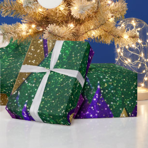 Purple Yellow Green Mardi Gras Glitter Pattern Wrapping Paper