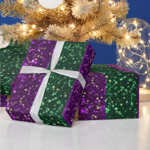 Purple Yellow Green Mardi Gras Glitter Pattern Wrapping Paper