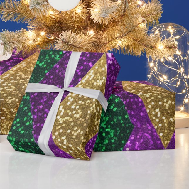 Purple Yellow Green Mardi Gras Glitter Pattern Wrapping Paper (Holidays)