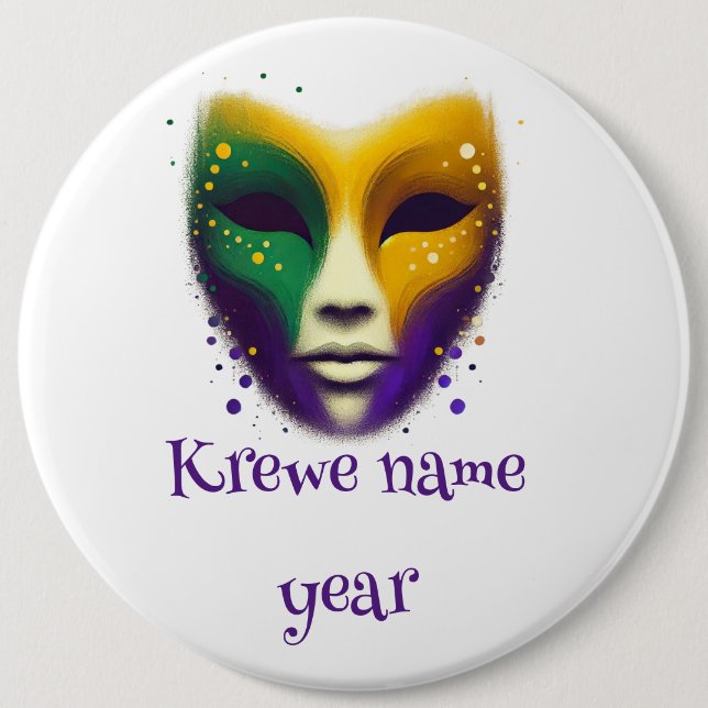 Purple yellow green Mardi Gras mask Button (Front)