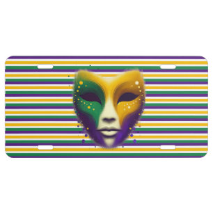 Purple yellow green Mardi Gras mask License Plate