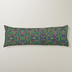 Purple yellow green Mardi Gras swirls abstract Body Pillow