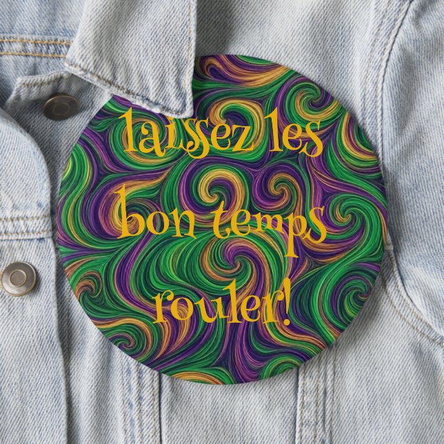 Purple yellow green Mardi Gras swirls abstract Button (In Situ)