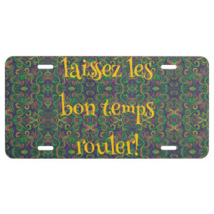 Purple yellow green Mardi Gras swirls abstract License Plate