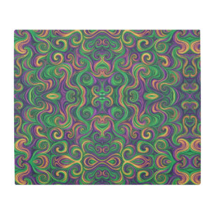 Purple yellow green Mardi Gras swirls abstract Metal Print
