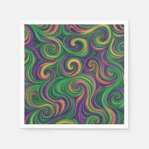 Purple yellow green Mardi Gras swirls abstract Napkins