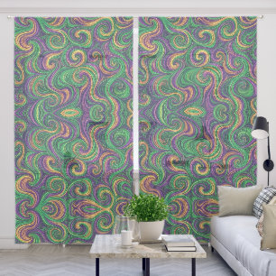 Purple yellow green Mardi Gras swirls abstract Sheer Curtains