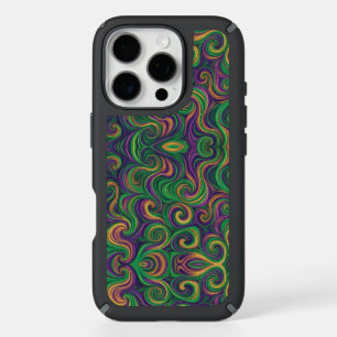 Purple yellow green Mardi Gras swirls abstract iPhone 16 Pro Case