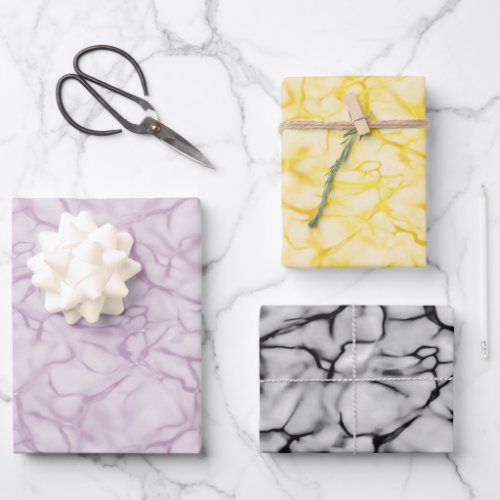 Purple  Yellow  Grey Marble Pattern Elegant  Wrapping Paper Sheets
