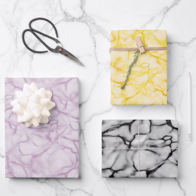 Purple & Yellow & Grey Marble Pattern Elegant  Wrapping Paper Sheets (Front)
