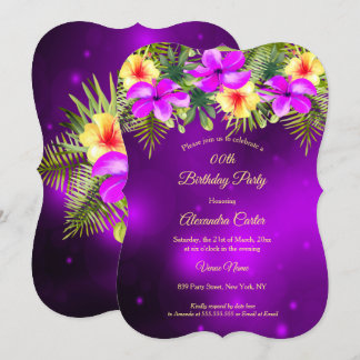 Purple yellow Hibiscus Tropical Floral Party Invitation